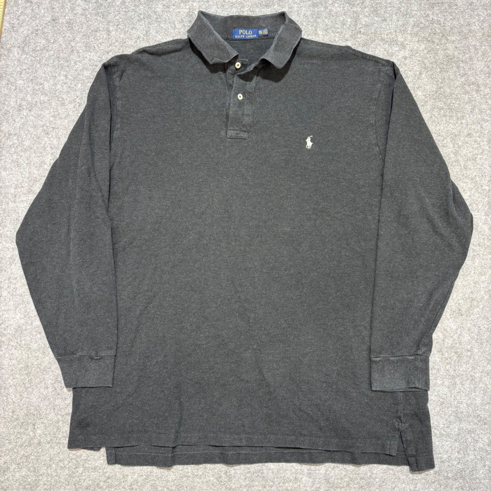 Polo Ralph Lauren Mens 2XLT Long Sleeve Polo Shirt Gray Pique Pony Logo Tall